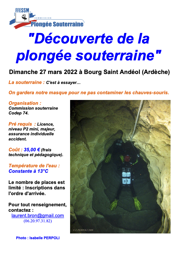 Plongée souterraine : Journée découverte dimanche 27 mars 2022